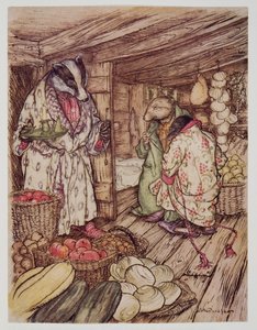 確かに至る所に表示されていたバジャーズのウィンターストアは、ケネスグラハム（1859-1932）のパブのWillow in the Willowsから部屋の半分を占めていました。 1940 作： Arthur Rackham