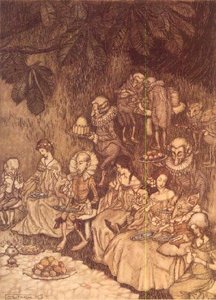 J.M.バリーの「ケンジントンガーデンのピーターパン」から「The Feast」。 作： Arthur Rackham