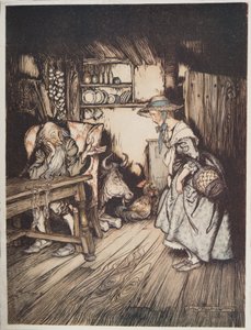 森の中の小屋、グリム兄弟によるリトルブラザーとリトルシスターと他の物語、pub.1917 作： Arthur Rackham