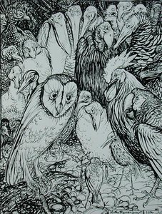 フクロウと鳥」（『イソップ寓話集』より）（ハイネマン社刊