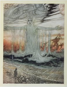 難破した男と海、「イソップ寓話」のイラスト、ハイネマン発行、1912 作： Arthur Rackham