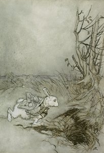 白いウサギ、「不思議の国のアリスの冒険」、1907年のイラスト（紙にペン、インク、トイレ） 作： Arthur Rackham