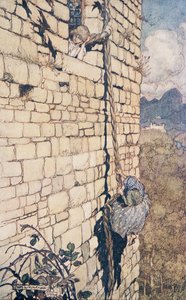 魔女は登った..、グリム兄弟の童話、パブから。 1909 作： Arthur Rackham