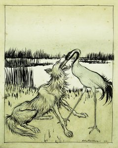 狼と鶴-イソップ寓話、1912 作： Arthur Rackham