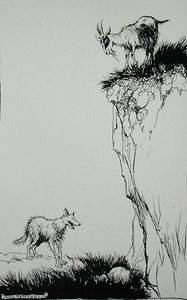 オオカミとヤギ」（『イソップ寓話集』（ハイネマン社刊）より 作： Arthur Rackham