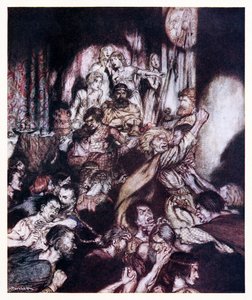 宴会場は大騒ぎだった。アイルランドのおとぎ話のリトルブロールから 作： Arthur Rackham