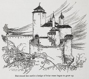 ブライア ローズ (眠れる森の美女) のトゲに囲まれた城 作： Arthur Rackham
