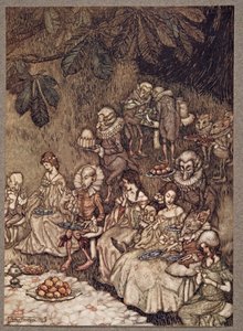 妖精はキノコに丸く座っており、最初はパブのJMバリー（1860-1937）によってケンジントンガーデンズのピーターパンから振る舞われました。 1906