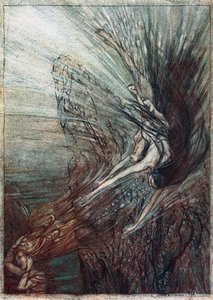 ラインメイデンのはしゃぐ。リチャード・ワーグナーによるラインゴールドとヴァルキリーのイラスト、 作： Arthur Rackham