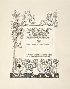 タイトルページ、ルイスキャロル作「不思議の国のアリスアドベンチャー」より、1907年
