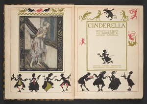 シンデレラのタイトル ページと口絵、C.S. エヴァンスによる再話、アーサー ラッカムによる挿絵 作： Arthur Rackham