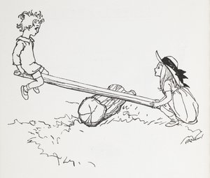 シーソーの 2 人の子供。 作： Arthur Rackham