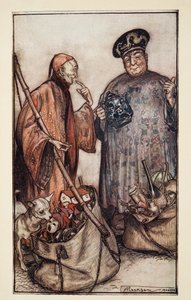 それらの賢人の2つ？。私たちの間でペドラのように、Jonathon Swift（1667-1745）によるGullivers Travelsから、パブ。 1909 作： Arthur Rackham
