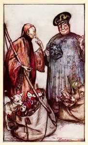 それらの賢人のうちの2つ...パートIIIからの私たちの間の彼らの（彼らが持ち運ぶもので彼ら自身を表現する）のような：ラピュタ、バルニバルビ、ラグナッグ、グルブダブドリ、そしてガリバー旅行の日本への航海 作： Arthur Rackham