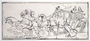 今日の馬車は何でこんなに重いのだろう」トーマス・インゴールズビー著「The Ingoldsby Legends, or Mirth and Marvels」（1898年発行）の挿絵（紙にペンとインク）。 作： Arthur Rackham