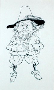彼らの顔も独特で、一人は大きなあごひげ、広い顔、小さな豚のような目をしていた」、ワシントン・アーヴィングの「リップ・ヴァン・ウィンクル物語」の挿絵。 作： Arthur Rackham