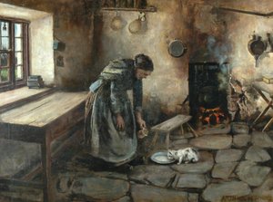 農家のインテリア（キャンバスに油彩） 作： Arthur Rigg