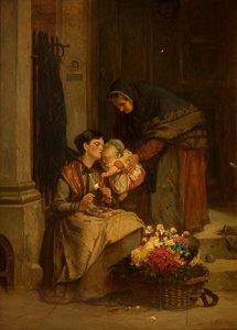 彼女の甘い花、1880 作： Arthur Stocks