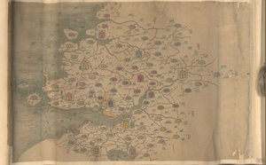 85万。 供給されます。 北を下に向けます。 絵で示されているレリーフ。 絵地図。 ペンとインクと水彩。 浙江省の山、海岸線、島、道路を表示します。 フンメル購入 1930年 No. 35. ライブラリーからも入手可能 作： Arthur W. Hummel