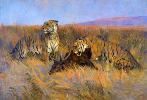 Tigers at Kill (キャンバスに油彩) 作： Arthur Wardle