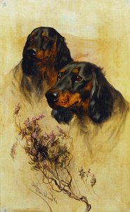 2 つのゴードン セッター (キャンバスに油彩) 作： Arthur Wardle