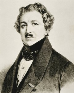 ダゲール、ルイ＝ジャック＝マンデ（1787-1851）。写真を改良したイギリスの発明家。リトグラフィー。 作： Artist Unknown