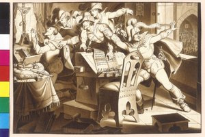 皇帝フェルディナンド2世は、ボヘミアのプロテスタントの頑固な借金に反対していた。 作： Artist Unknown