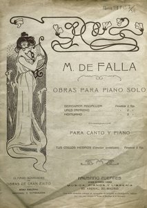 ファリャ、マヌエル・デ（1876-1946）。スペインの作曲家、ピアニスト。ピアノ独奏とピアノと声楽のための作品。マドリッドにて編集。