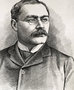 キプリング，ラドヤード（1865-1936）。インド生まれのイギリス人作家。1907年ノーベル文学賞受賞。キプリングの肖像。エングレーヴィング。 作： Artist Unknown