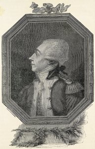 ラファイエット、マリー・ジョセフ・ジルベール・モティエ侯爵（1757-1834）。自由主義思想のフランスの貴族、軍人。エッチング 作： Artist Unknown