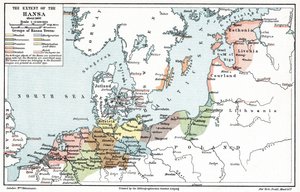 1400年頃のハンザ同盟の範囲地図（印刷物） 作： アーティスト不明