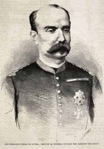 PRIMO DE RIVERA, Fernando (1831-1921)。スペインの軍人、政治家。第3次カーリスト戦争で戦ったフェルナンド・プリモ・デ・リベラ。エングレーヴィング。