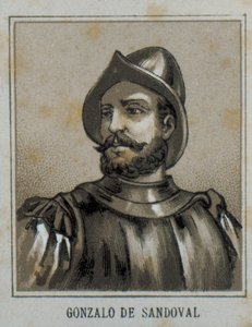 SANDOVAL, Gonzalo de (1497-1527)。ニュー・スペイン（メキシコ）のスペイン人征服者。エングレーヴィング。 作： Artist Unknown