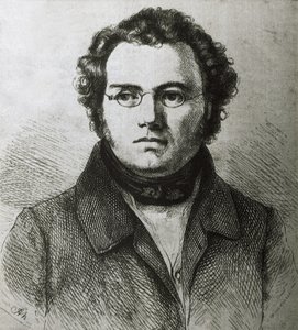 シューベルト，フランツ（1797-1828）。オーストリアのロマン派作曲家。エッチング 作： Artist Unknown