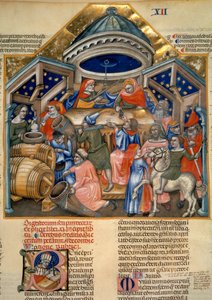 ボローニャのショッピング・ライフの風景。ミニチュア（細密画） 作： Artist Unknown