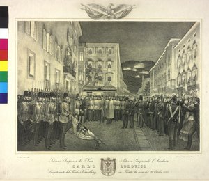1855年10月20日、カール・ルートヴィヒ大公のトレントでの荘厳なレセプション 作： Artist Unknown