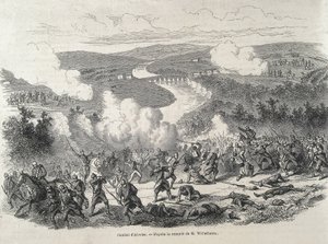 スペイン1868年の革命。イサベル2世の失脚に至ったアルコレアの戦い（9月20日）。エングレーヴィング