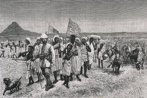 スタンレー、ヘンリー・モートン卿（1841-1904）。"Through the Ounyoro", "Through the Dark Continent "のフランス版挿絵。エッチング。フランス.イル＝ド＝フランス.パリ.装飾美術図書館
