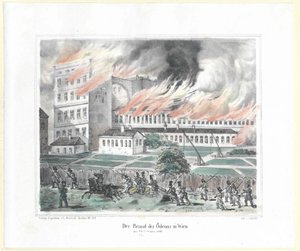 1848年10月28日、ウィーンのオデオン座の発火事件 作： Artist Unknown