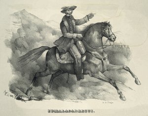ZUMALACARREGUI, Tomas (1788-1835)。カーリスト将軍。スペイン。第一次カーリスト戦争。馬に乗るスマラカレギ。エングレーヴィング。 作： Artist Unknown