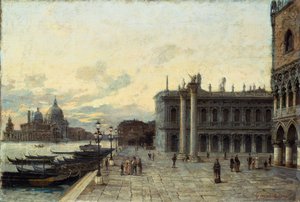 ヴェネツィアのサンマルコ広場、アルトゥーロ・フェラーリ作（1861-1932）、キャンバスに油彩、32.5x48cm 作： Arturo Ferrari