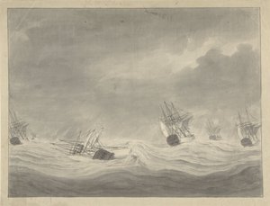 1782 年 10 月 19 日、北海でグラーフ ヴァン ウェルダーレン船長が指揮するデ ユニ号の沈没