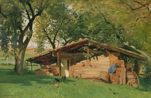 キーム湖の小屋、1872年（カードに油彩） 作： Ascan Lutteroth