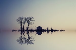 穏やかな水面の映り込み