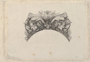 紙幣用のアーチ型フレーム要素、アカンサスとつるの葉、ユリとブドウ... 1824-37。 作： Asher Brown Durand.
