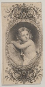 紙幣のモチーフ: 子供の肖像画と、花柄に囲まれた 2 つの楕円形の模様。 1824-37。 作： Asher Brown Durand.