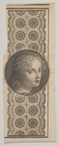 パターンに対してレオナルド・ダ・ヴィンチに由来する少女の頭を持つ紙幣モチーフ., ca. 1824-37。 作： Asher Brown Durand.