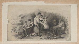 人生の段階を表す、さまざまな年齢の人物が描かれた紙幣のビネット。 1824-37。 作： Asher Brown Durand.