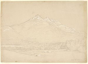 マウントチョコルア、ニューハンプシャー、1855（準備されたベージュの紙に黒鉛と白いガッシュ） 作： Asher Brown Durand