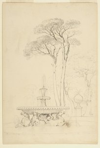 1841年にイタリア、ローマ、ボルゲーゼ庭園の海馬の噴水-クリストフォロウンターベルガー作「フォンタナデカヴァッリマリーニ」の眺め-1841年（黒鉛紙） 作： Asher Brown Durand